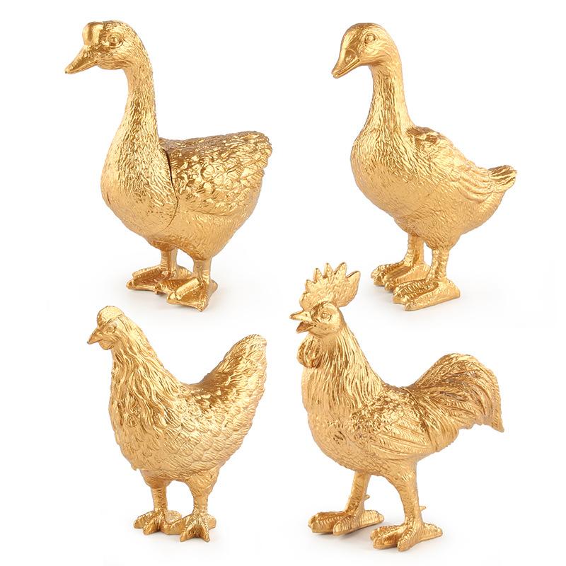 Simulation Poultry Animal Model Gold Edition Mini Chicken Duck Goose Dragonfly Lizard Insect Set Toy