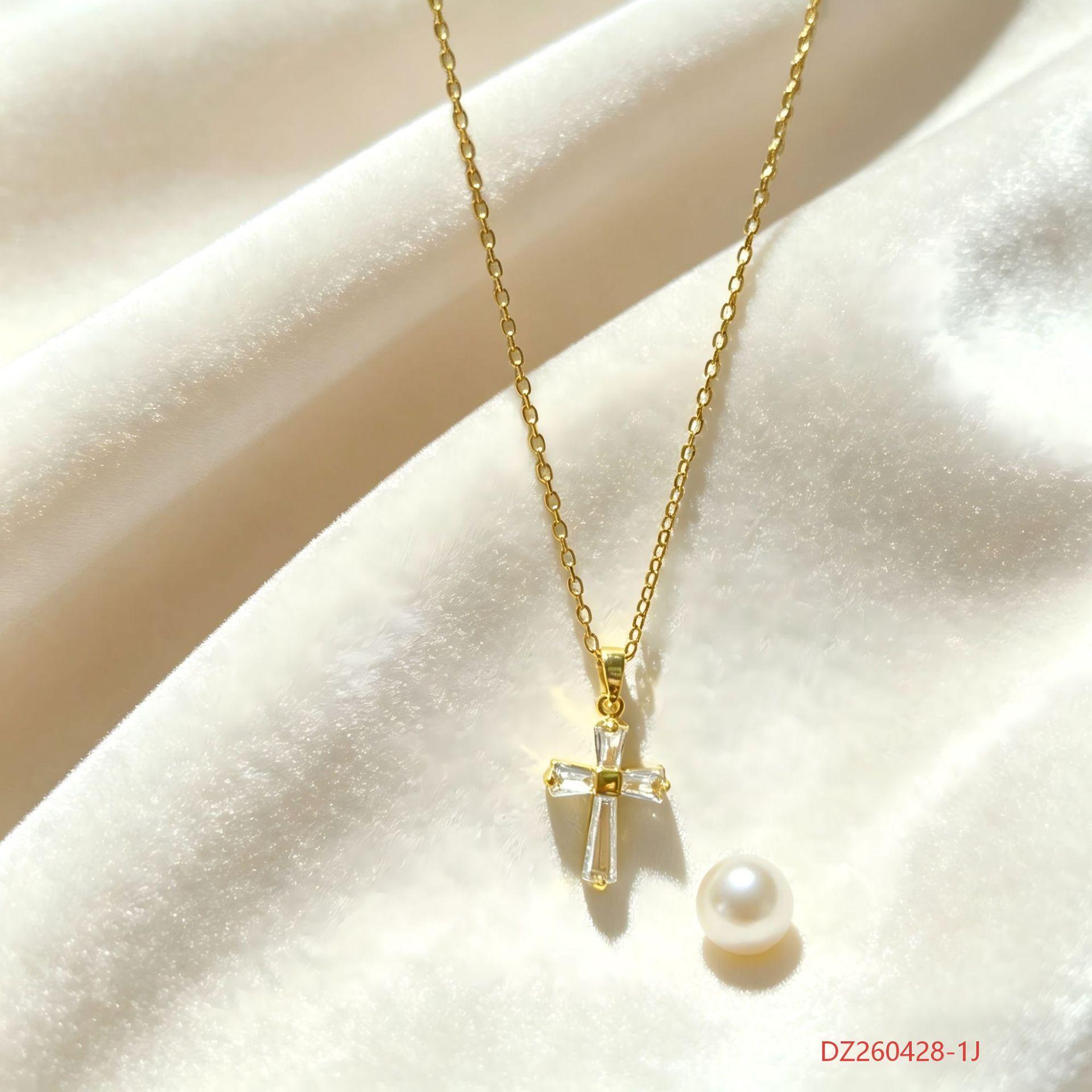 INS Fashion Cross Necklace with Copper Zirconia - Unisex Luxury Pendant