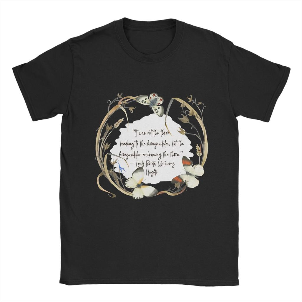 Unisexs Wuthering Heights T Shirts Emily Brontë Book Quote In Wreath With Butterflies Cotton Tops Tee Shirt 4XL 5XL TShirts