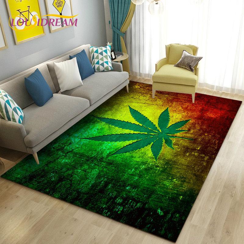 Reggae Music Jamaican Maple Leaf Area Rug,Carpet Rug for Living Room Bedroom Sofa Doormat Decoration,Kid Play Non-slip Floor Mat