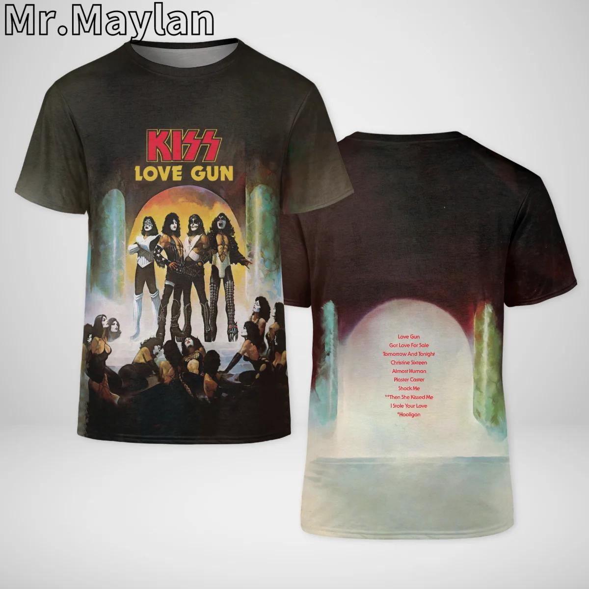 

Літні чоловічі футболки з круглим вирізом та 3D принтом рок-гурту Kiss. Модні повсякденні футболки з коротким рукавом. L