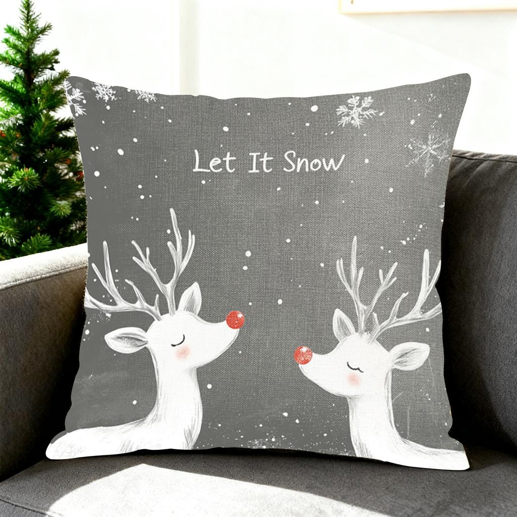 Weihnachtlich bedruckter Kissenbezug Leinen Zuhause Sofa Dekokissen Festliche Atmosphäre Kissen