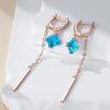 Trend Long Tassel Dangle Earrings For Women Fashion  Rose Gold Color With Blue Natural Zircon Fine Daily Jewelry