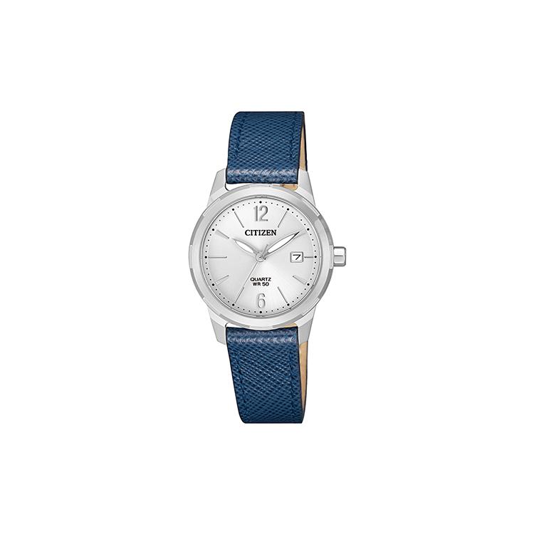 CITIZEN 50m Water Resistant Quartz Movement Cow Leather Strap Watch Women s Watch White Dial EU6070-19A Blue Strap