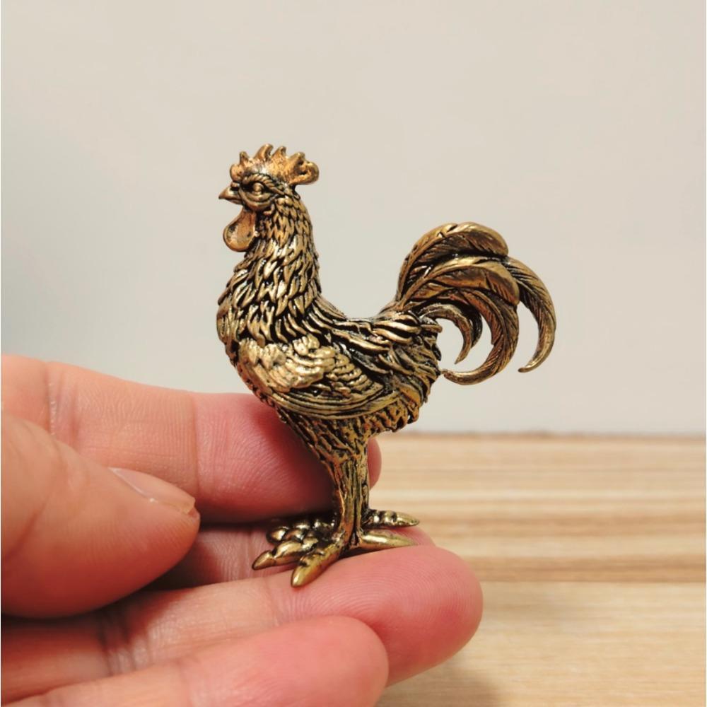 Miniature Antique Elegant Brass Rooster Figurines Feng Shui Ornament Copper Zodiac Animal Mini Desktop Crafts Home Decor Gifts