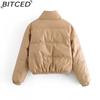 BITCED Fashion Casual Solid-Colour Minimalist Faux Leather Cotton Jacket for Women Winter Stand Collar Jacket
