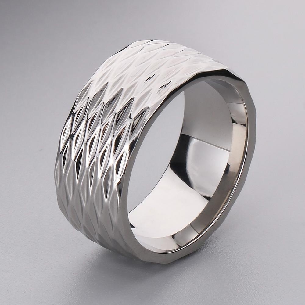 

Waterproof Vacuum Plated Blue Gold Color 316l Stainless Steel Rings for Man 10mm Width Rhombus Design Mens Ring Fashion Jewelry 12 срібний