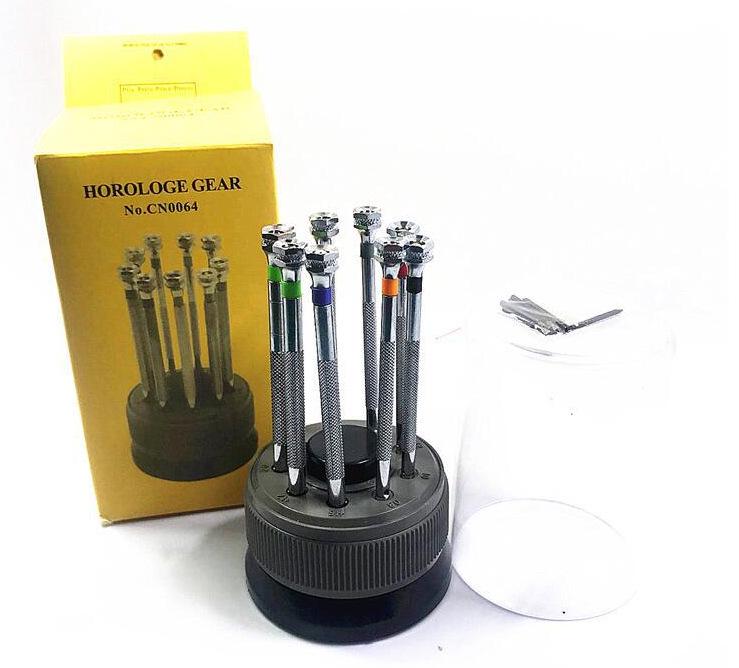 Uhrenreparatur-Schraubendreher-Set mit Basis & Ersatzklingen