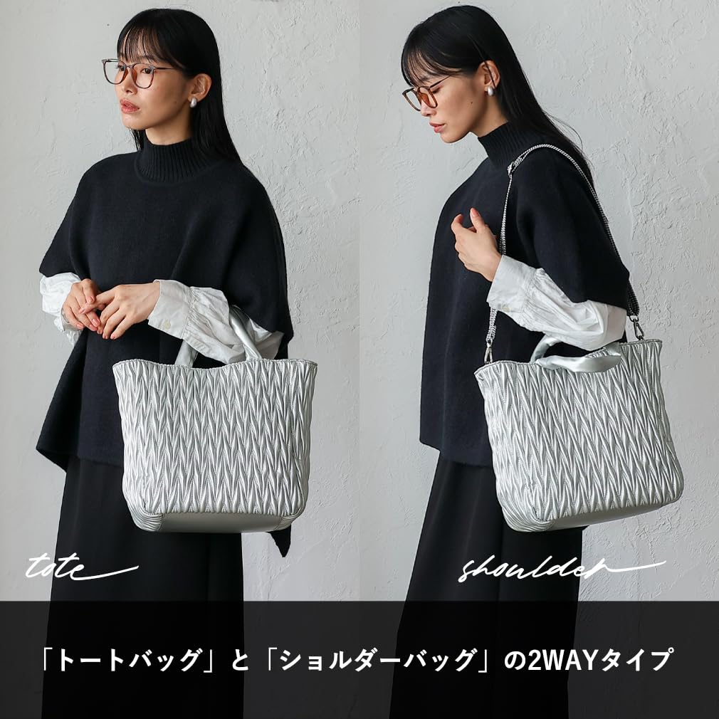 Sac Cabas matelassé en V 2-en-1 VITAFELICE pour Femme (inb-10204p) (argent)