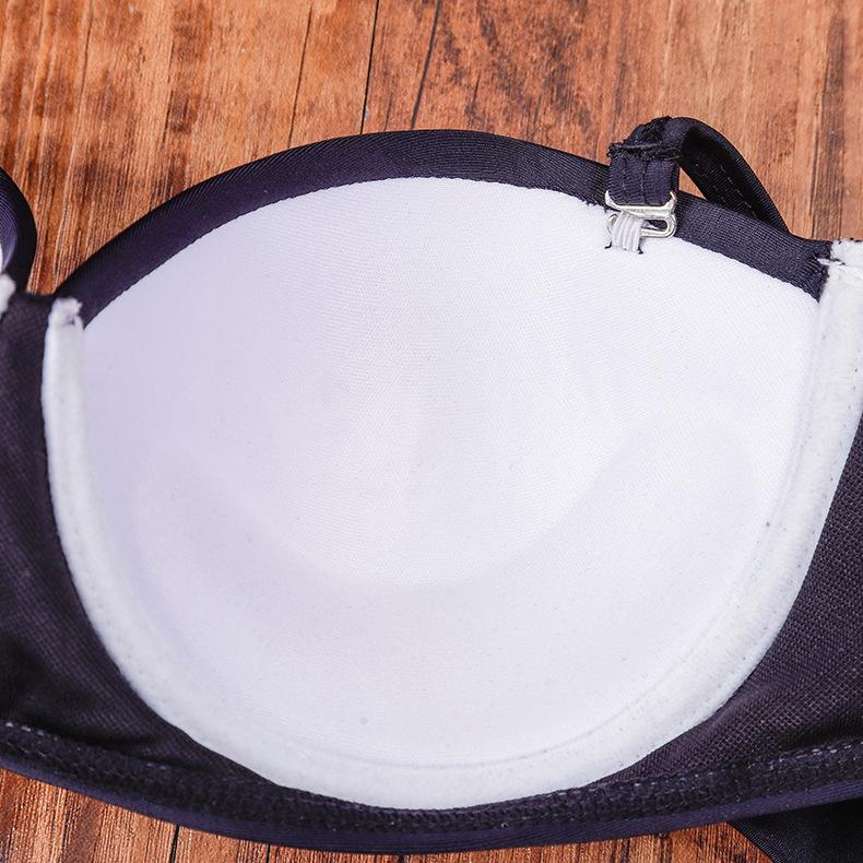 Frauen Dreieck Oversize Split Bikini Set Krawatte Seite G-String Tanga Badeanzug Verband Neckholder Schwarz Einfarbig