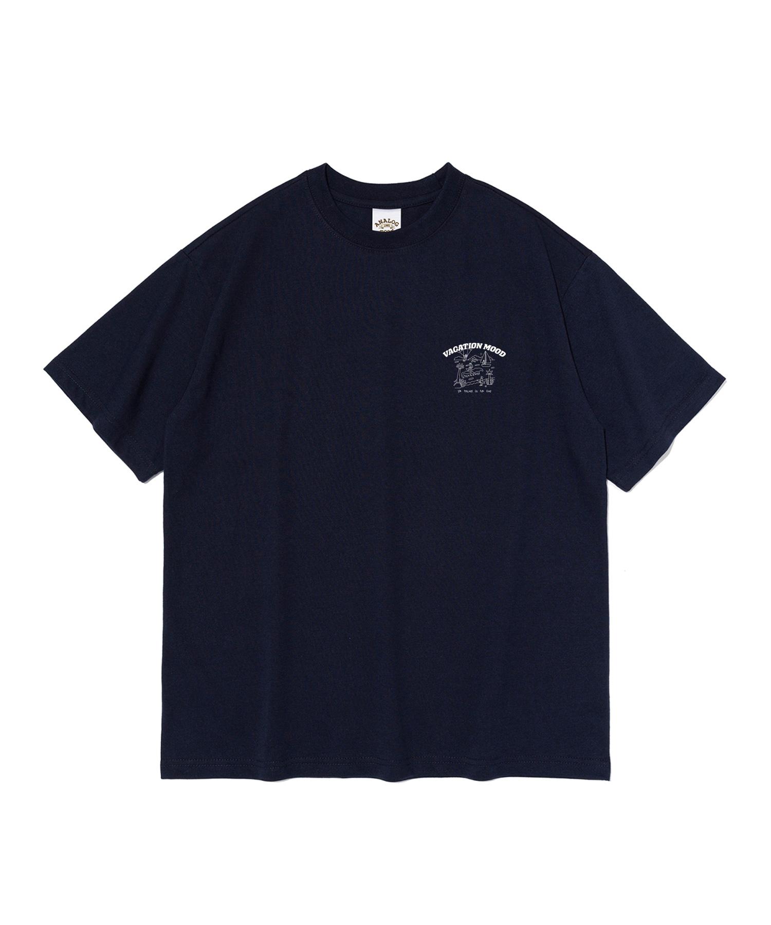Analog Mood Summer Vacation Mood Short Sleeve T-Shirt (Navy) M