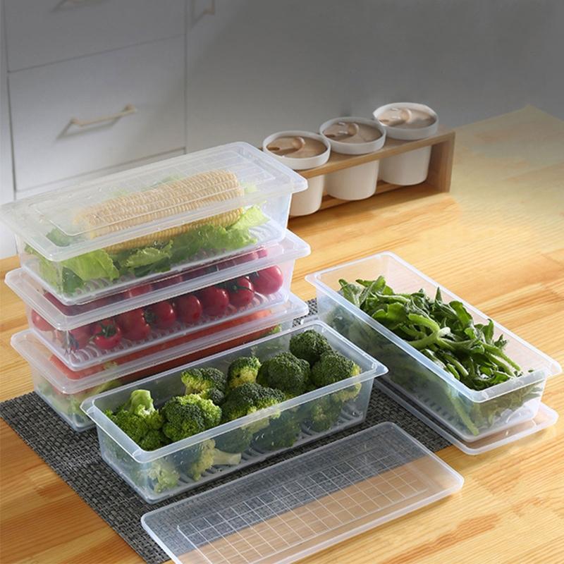 Stackable Fruit Storage Containers for Fridge Removable Drain Tray Containers with Drain Tray Keep  for Veggie