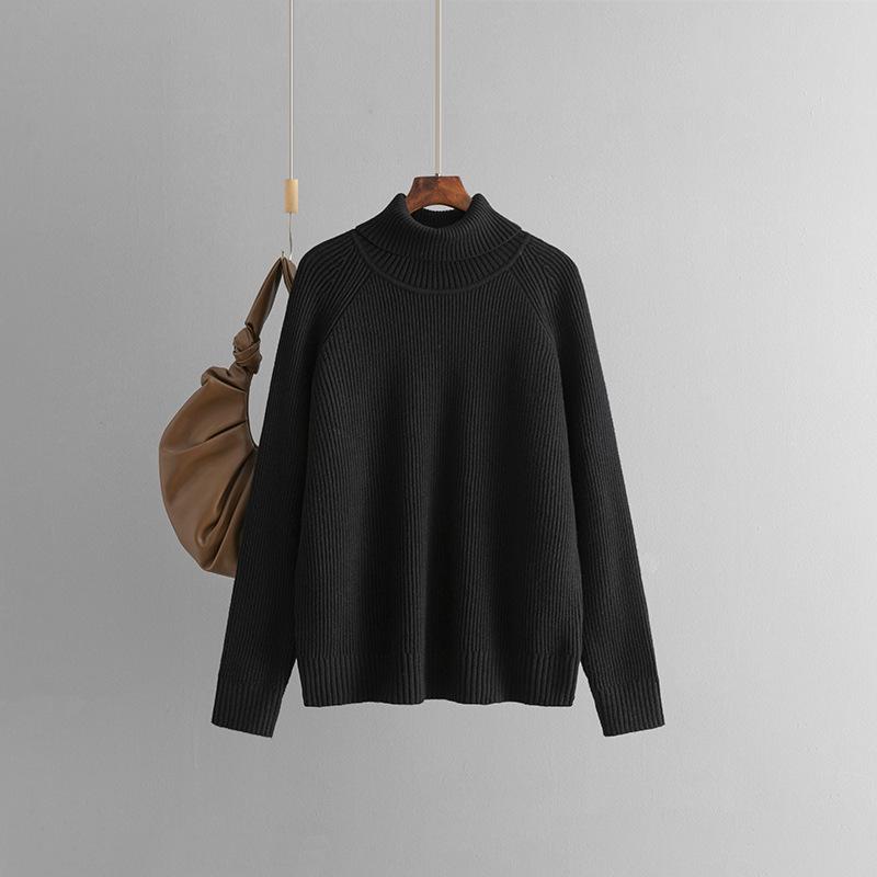 

Женские водолазки с пушистым вязанным свитером, свитера с длинным рукавом, свободные повседневные джемперы для женщин, базовые однотонные объемные свитера на осень-зиму One size чёрный