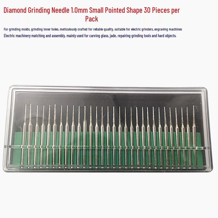 Diamond Grinding Needles Set, 30 Pieces (1.0mm) - Electroplated Small Point Grinding Heads for Jade Sculpture