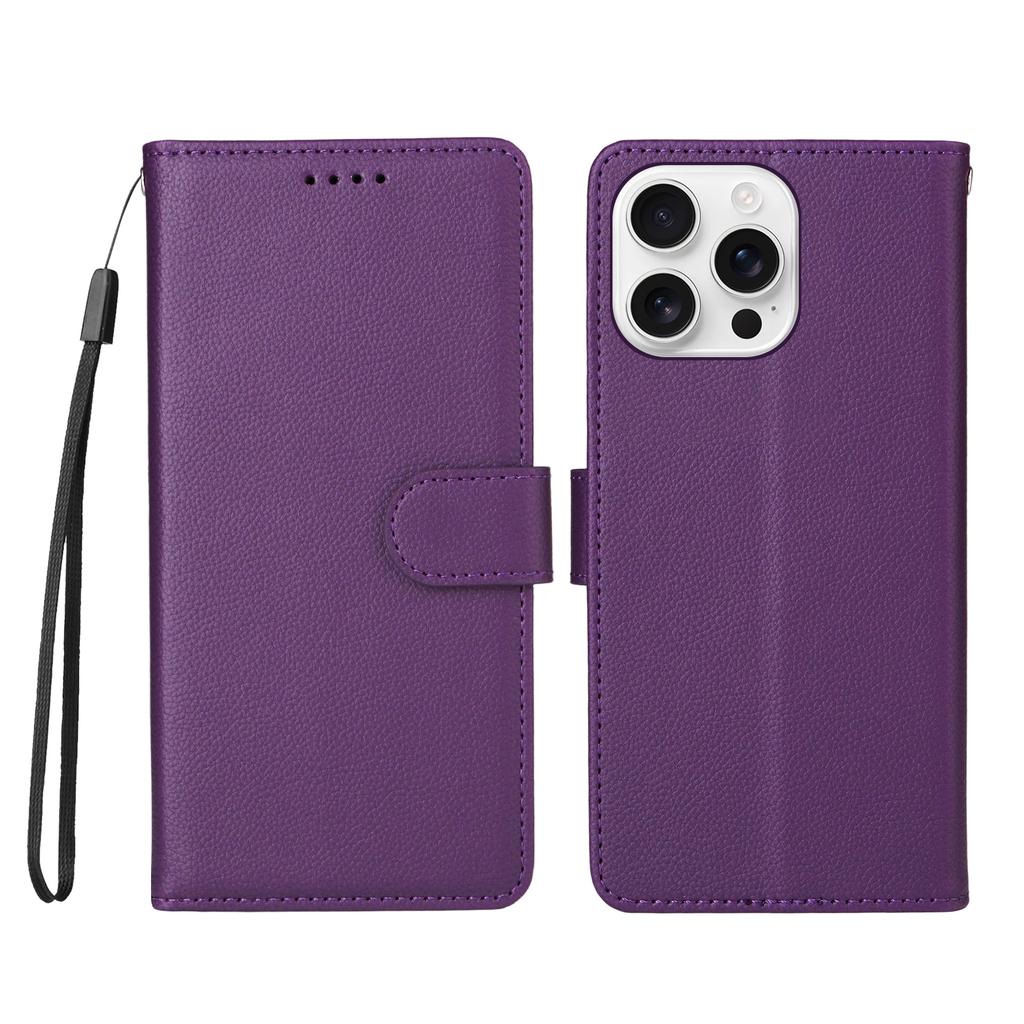 For iPhone 16 Pro Max Case RFID Blocking 3 Card Slots PU Leather Phone Cover with Wrist Strap