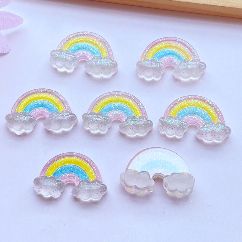 10Pcs New Cute Resin Mini Shining Rainbow Flat back Cabochon Scrapbook Kawaii DIY Embellishments Accessories