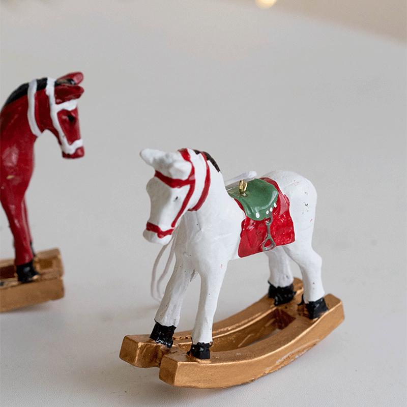 1PC Resin Rocking Horse Christmas Ornament Vintage Style for Tree Hanging Home Decor DIY Craft Collection Gift Decoration Home