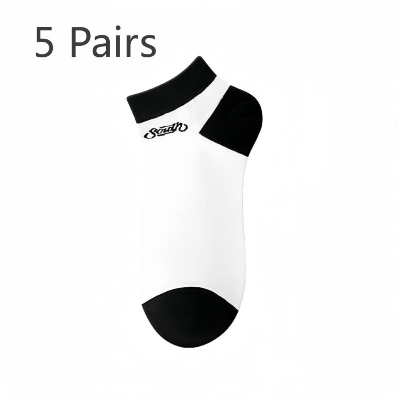 5 Pairs of Men's Summer Thin Pure Cotton Youth Sports Deodorant Socks