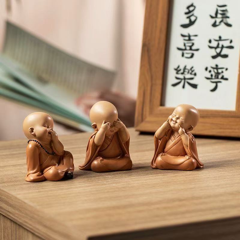 Resin Cute little monk sculptures and figurines Home, Room Car, Office,  Table decoration and accessories Wealth Luck Decor