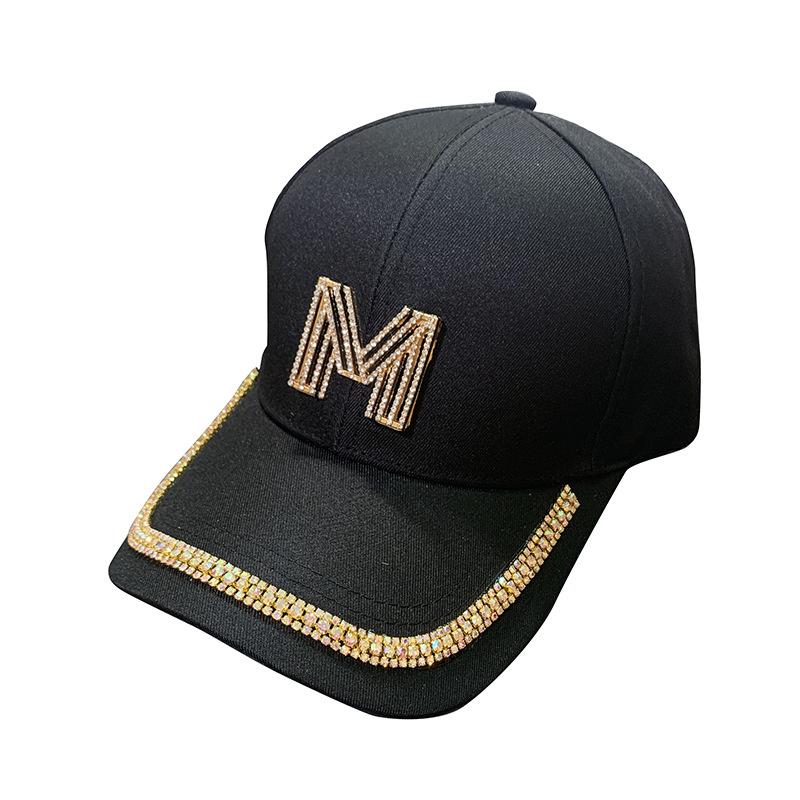 Buchstabe M Damen Bling Baseball Cap Damenmode Caps mit Strasssteinen Snapback Hip Hop Hüte Schwarz Weiß