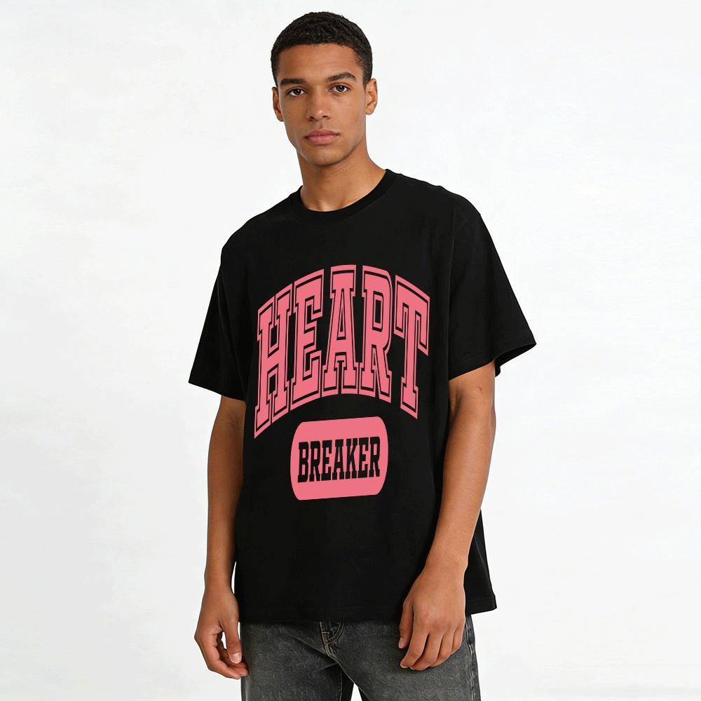 Vintage Heart Breaker Slogan Print Casual Loose Crew Neck T-Shirt Pure Cotton T-shirt