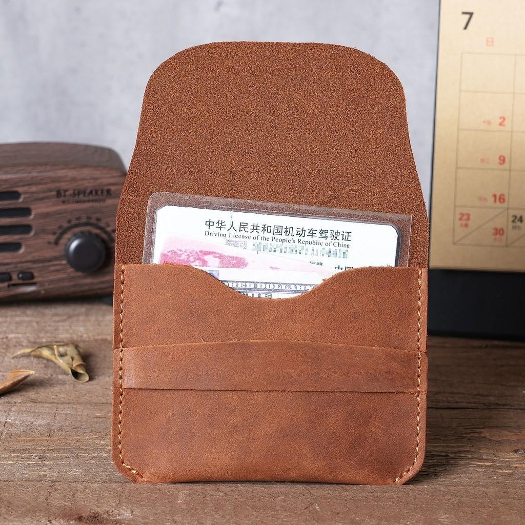 Handmade Crazy Horse Genuine Cow Leather Men's Card Holder Ultra Slim Compact Multi Card Slots Minimalist Leather Card Wallet