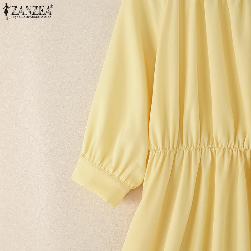 ZANZEA Women Casual Round Neck Loose 3/4 Sleeve Dress