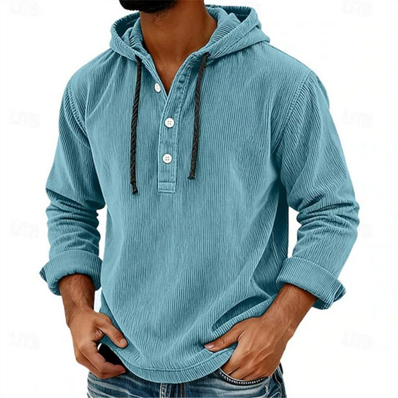 

Fashion Men s Hooded Hoodie Half Button Pull On Drawstring Loose Casual Sweatshirts Men Solid Striped Pullover 2XL