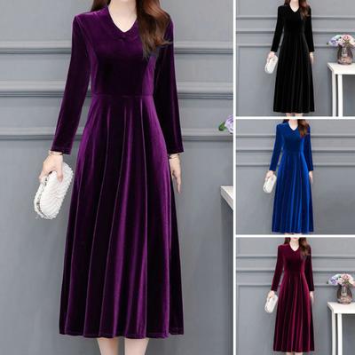 Rochie pentru femei de culoare solidă, moale, mâneci lungi, gât rotund, tiv mare, caldă, lungă la jumătatea gambei, mărime mare, rochie de bal de damă, îmbrăcăminte pentru femei