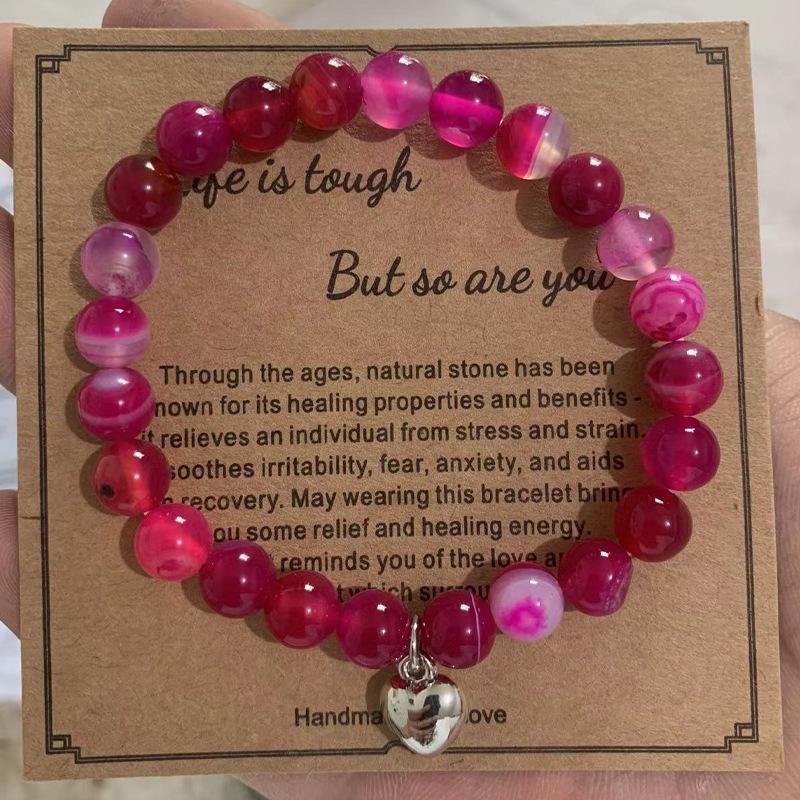 8mm Pink Zebra Stone Bead Bracelet with Gift Card: Perfect Holiday Friendship & Love Gift for Men & Women