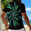Women Short Sleeve Polo Shirt Blue Gray White Curved Wave Line Abstract Half Zip Lapel Top