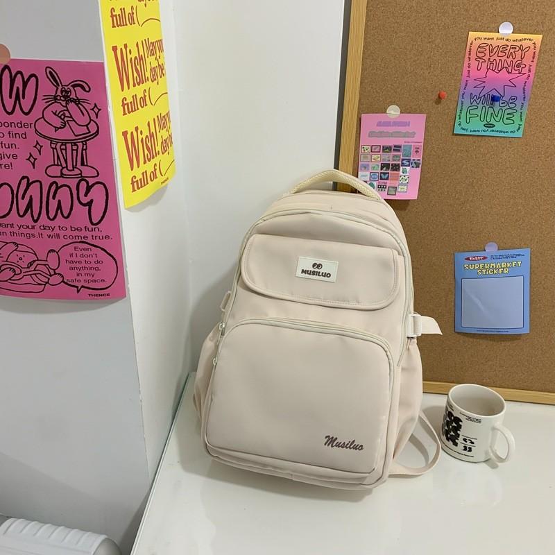 Simple Solid Color Letter Printed Student Backpack With Plush Pendant For Daily Use белый