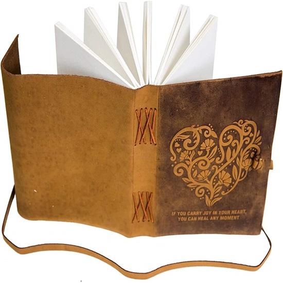 Leather Diary, Brown Colour Handmade Leather Bound Notepad for Men and Women 17.78 X 12.7 Cm, Gift for Any One (Heart with Quote)