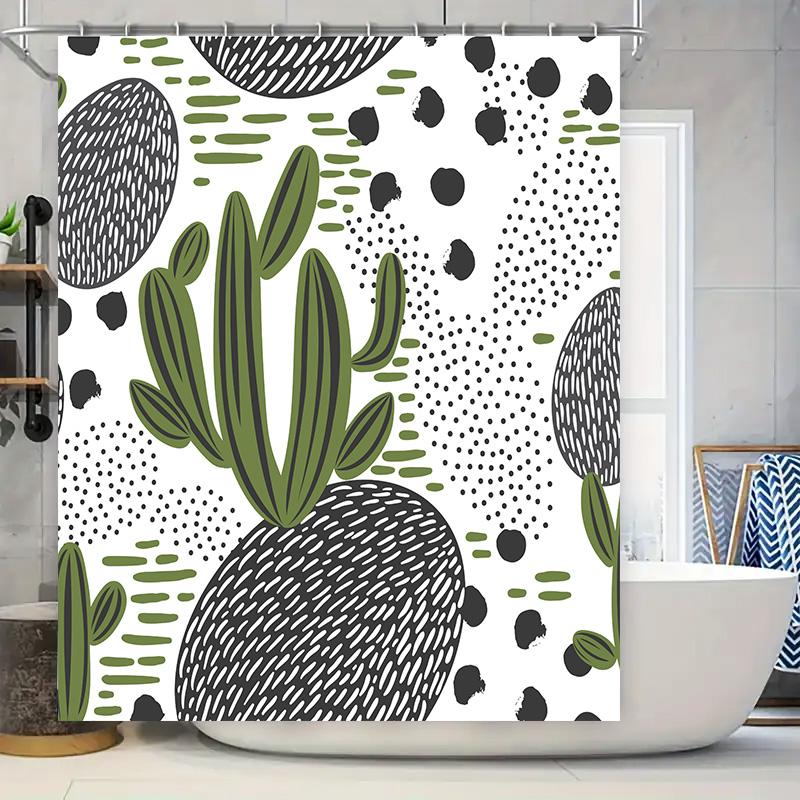 

Modern Cactus Shower Curtain Black Green Decorative Waterproof Fabric For Bathrooms Unique Design Bathroom Accessories Set W60H190(CM)-1 Pcs