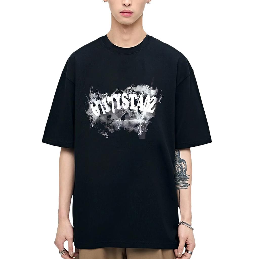 Herren Gothic Buchstaben bedrucktes T-Shirt Hip Hop Streetwear Punk Sommer Vintage gewaschene übergroße T-Shirts Herren hochwertige Oberteile