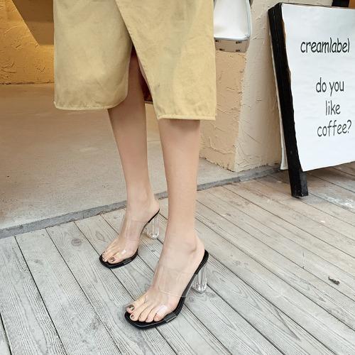 Transparent high heels women's sandals summer sexy outer wear thick heels sandals high heels fashion crystal slippers