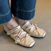 Sheepskin Version~ French Retro Ballet Style Square Head Mary Jane Shoes Women's Cross Buckle Leather Sports Small Leather Shoes Single Shoes