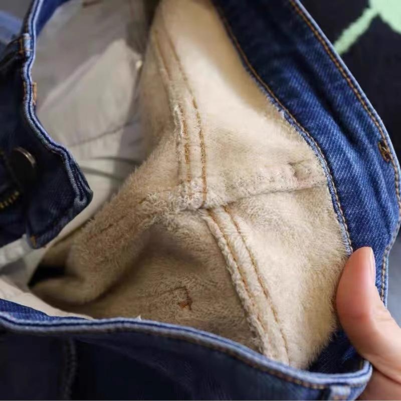 Stretch Harlan Jeans Women's Autumn Winter Plus Velvet Loose Thin High Waist Straight Nine Point Carrot Daddy Pants