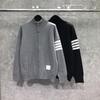 TIME BREATHE Men's High-End Knit Zipper Cardigan with Stand Collar - Autumn Winter Four-Bar Design