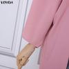VONDA Plus Size Women Casual Loose V Neck Long Sleeve High Split Irregular Long Blouse Tops