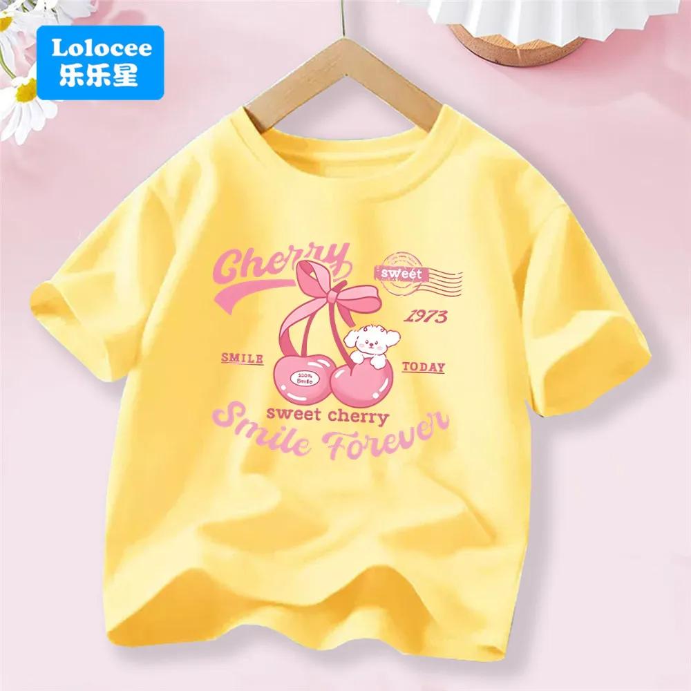 Girls' New Summer Korean Style Short Sleeve T-shirt Trendy Cute Bowknot Tee for Girls, Sweet Top for Toddlers and Young Girls