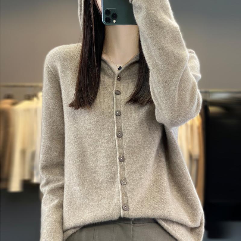 Sweaters Coat Cardigan for Women Hooded Winter Oversize Fleece Thickened Solid Color Loose Long Sleeve Knit Sweaters Coat