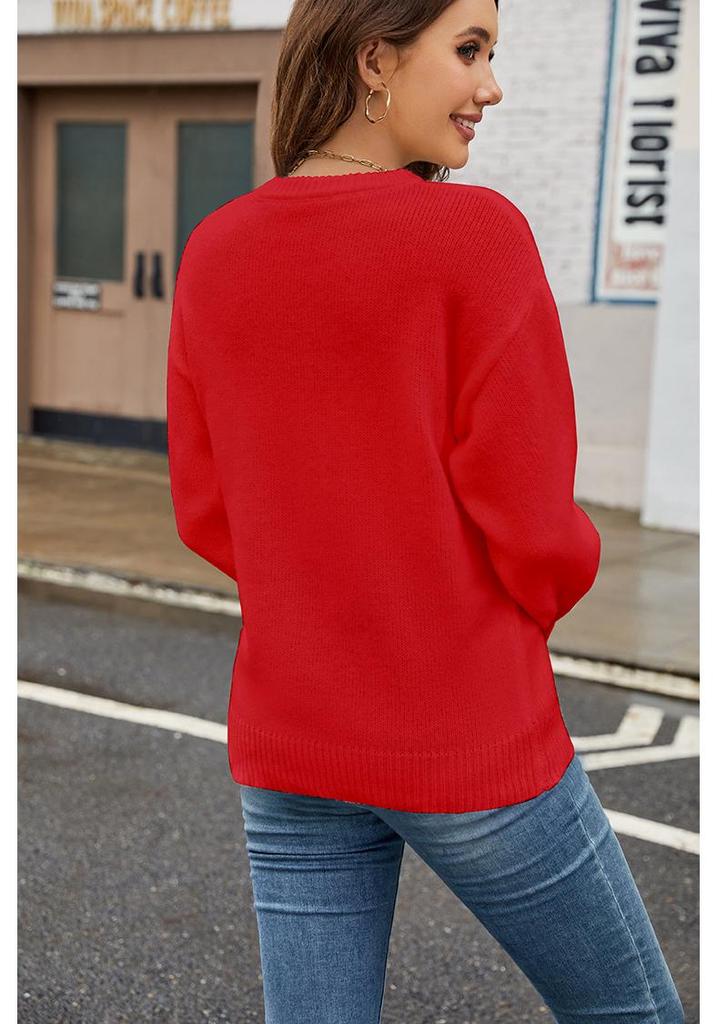 2025 Autumn/Winter Women's European and American Flag Round Neck Fashion Sweater for Easter & Independence Day