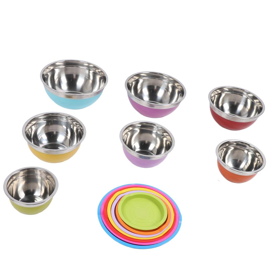 7PCS Mixing Bowls with Lids Stainless Steel Plastic Stackable Nesting Bowl Salad Food Container Set