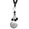 Arabischer Allah Gott Autoanhänger Edelstahl Goldfarbe Islamisches Muslimisches Amulett Grünes Glas Gebetsperlen Ketten Mond Stern Schmuck