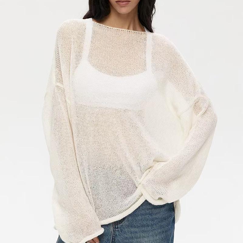 Top a Maglia Rete Autunnale da Donna - Maglione Sexy Trasparente Girocollo