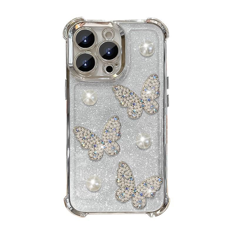 Butterfly Pearl Bracelet Phone Case for Apple 16 Pro Max: Electroplated Drop Protection, High-End Feel, Glitter Design.