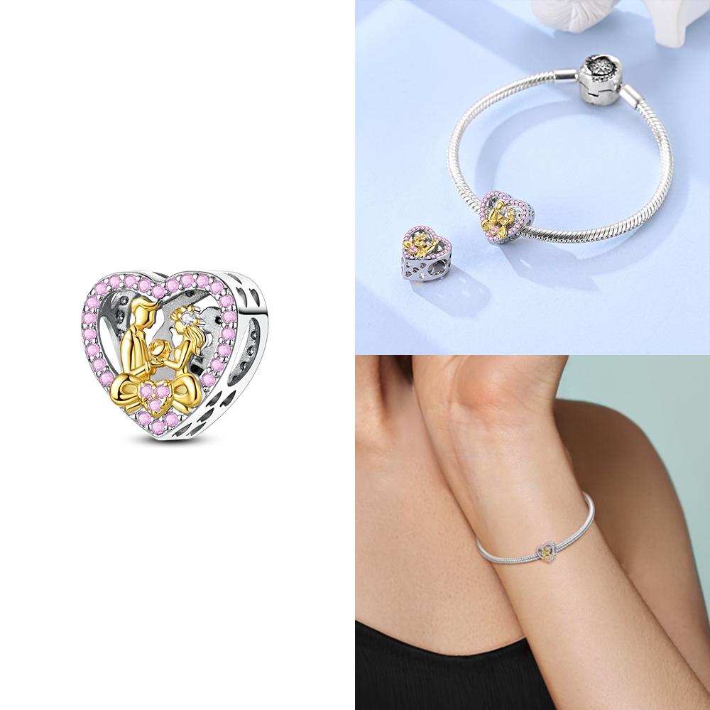 Authentic Charm Bead Charms Copper Love Heart Couple Gold Plated Bowknot Fixed Clasp Deer Bead Charms Compatible With Bracelets Women Jewellery Diy De