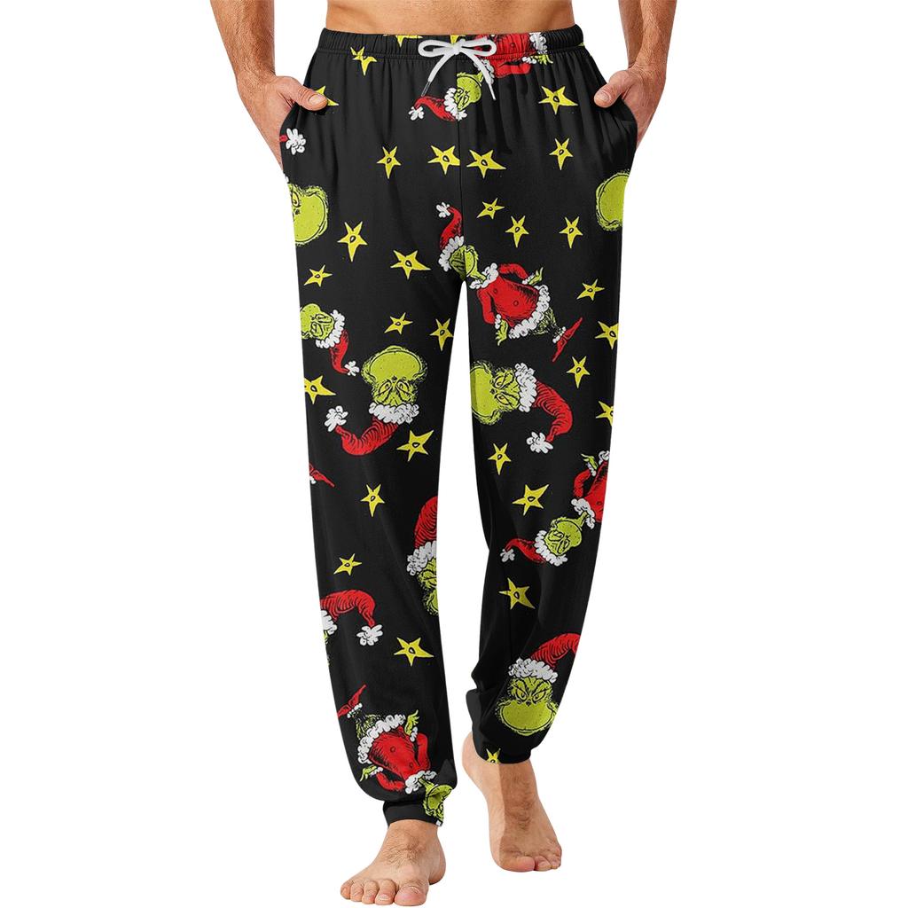 Pánské ležérní kalhoty se stahovací šňůrkou, kapsami a manžetami, domácí spací kalhoty