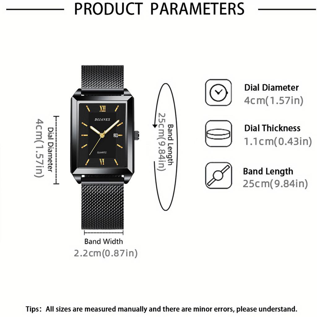 4pcs/set Fashion Men's Quartz Watch & Necklace Bracelet Set -Men's Necklaces Ring, Men's Bracelets Business Watch | Elegant Watch for Men